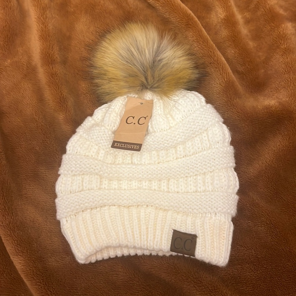CC Faux Fur Pom Pom Beanie - Picture 1 of 3